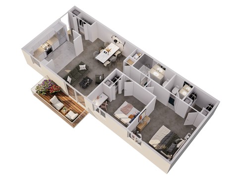 Floor plan for 2 beds, 1.5 baths, 1000 sqft
